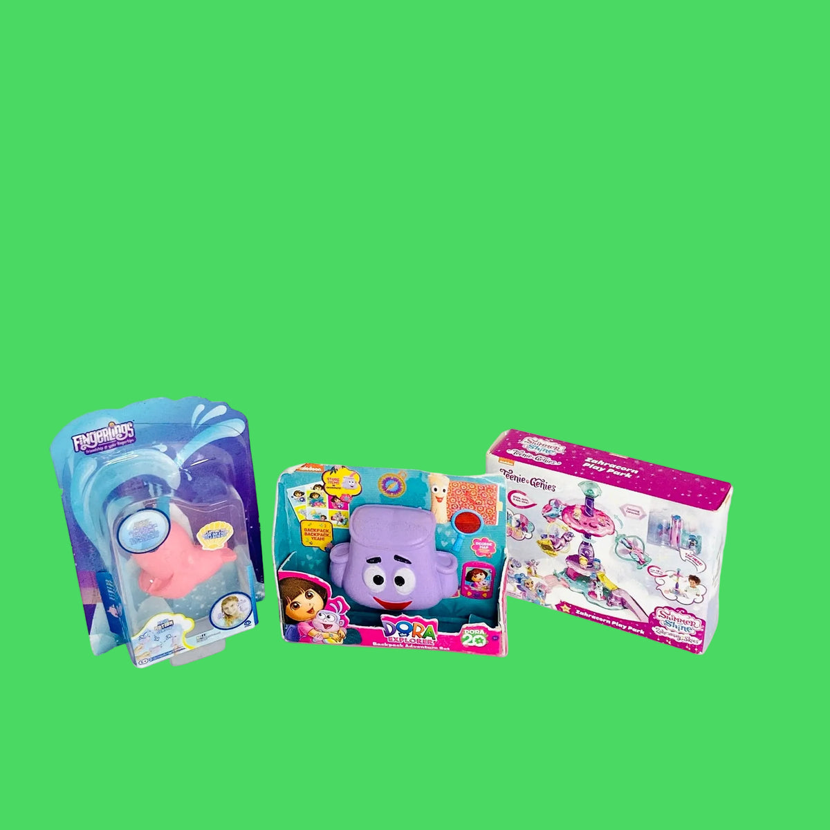 ZURU | Mini Brands | Series 1 | Girls Toy Bundle | Dora The Explorer backpack | Fingerlings Narwhale | Shimmer & Shine Teenie Genies Zahracorn Play Park