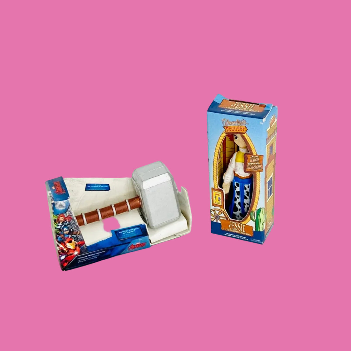 ZURU | Mini Brands Disney Store | Series 1 Bundle | Toy Story Jessie Doll | Thor Mjolnir Hammer