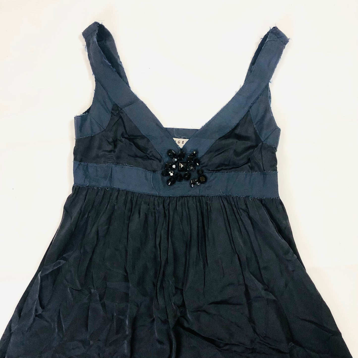 Jigsaw Navy Blue Silk Lightweight Maxi Evening Dress Sleeveless With Gems Size 12
