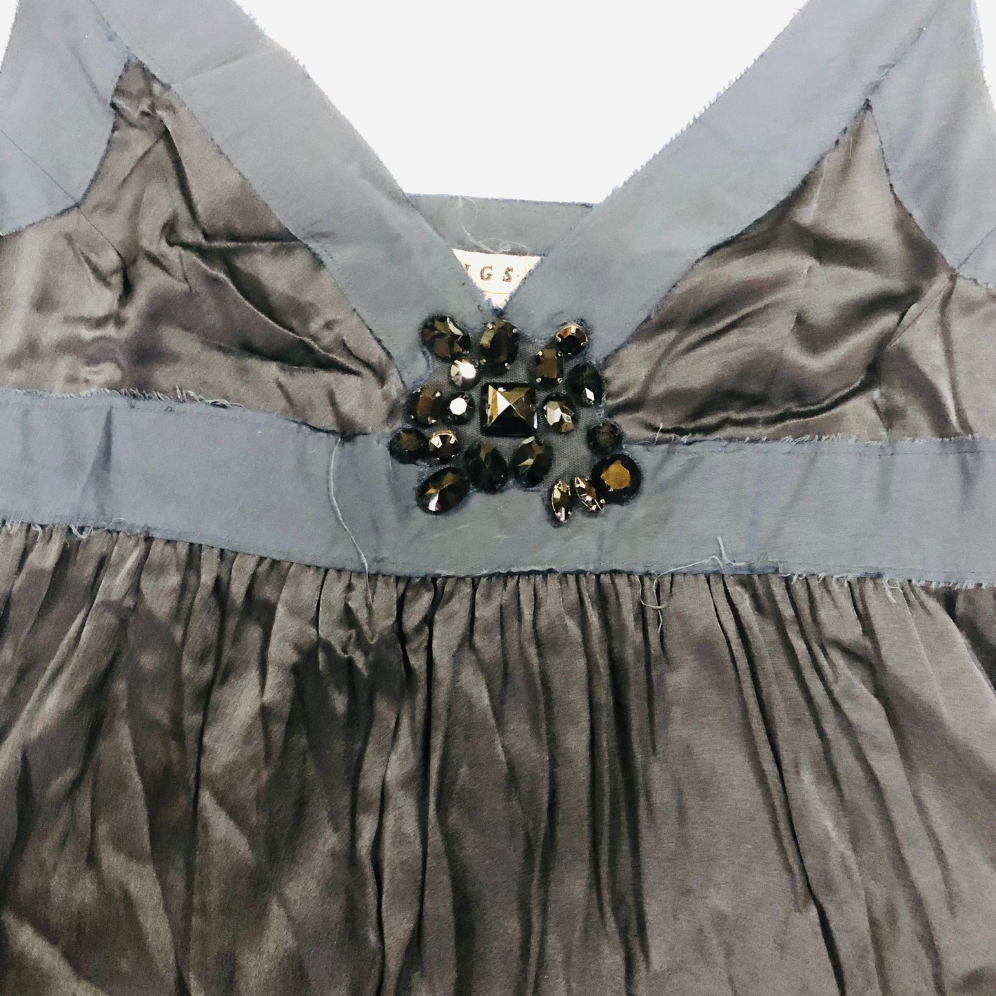 Jigsaw Navy Blue Silk Lightweight Maxi Evening Dress Sleeveless With Gems Size 12