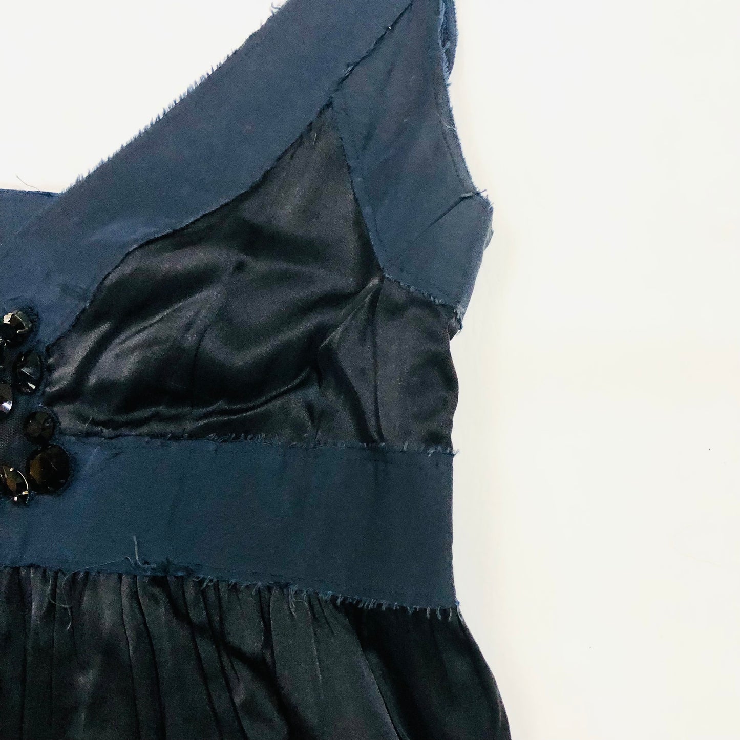 Jigsaw Navy Blue Silk Lightweight Maxi Evening Dress Sleeveless With Gems Size 12