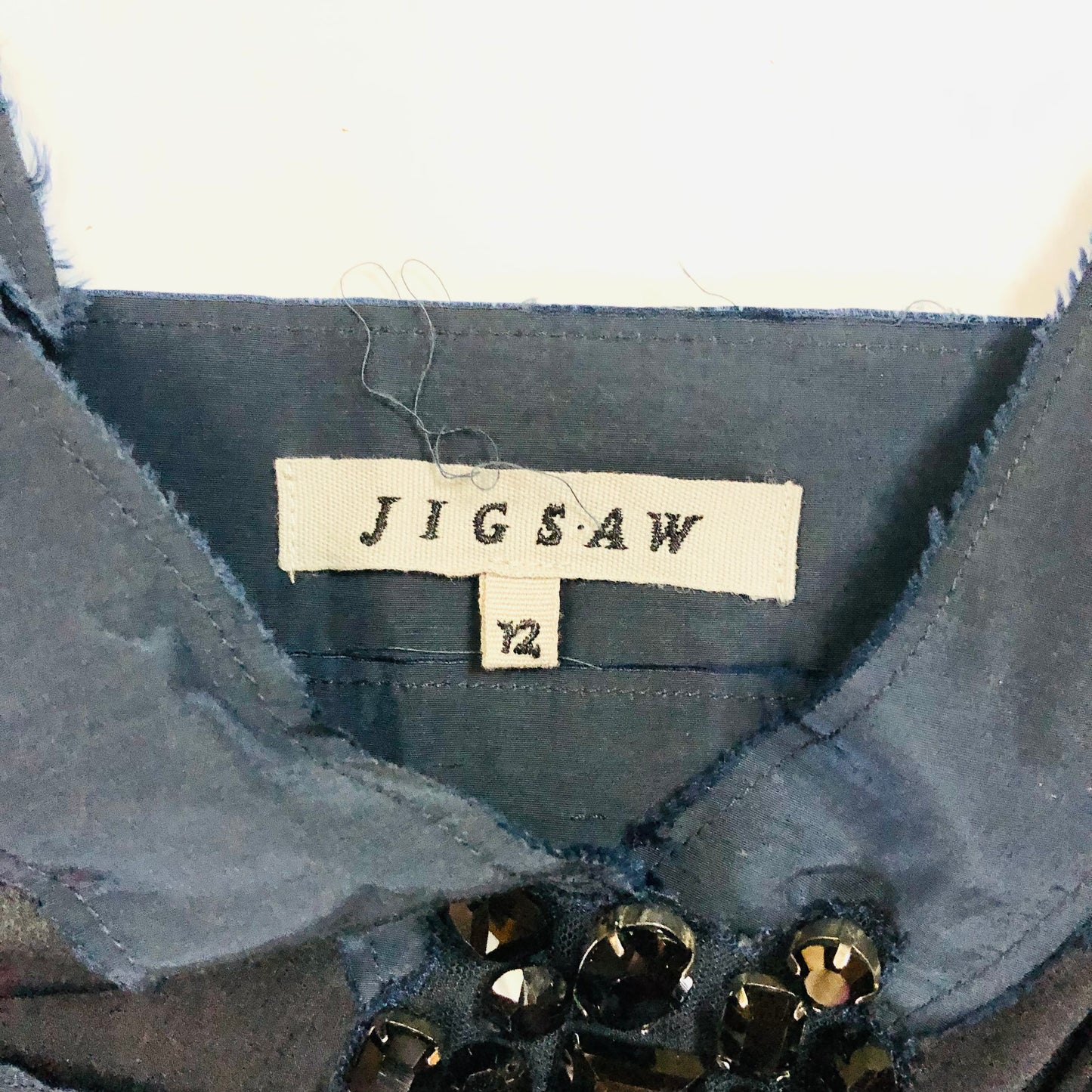 Jigsaw Navy Blue Silk Lightweight Maxi Evening Dress Sleeveless With Gems Size 12
