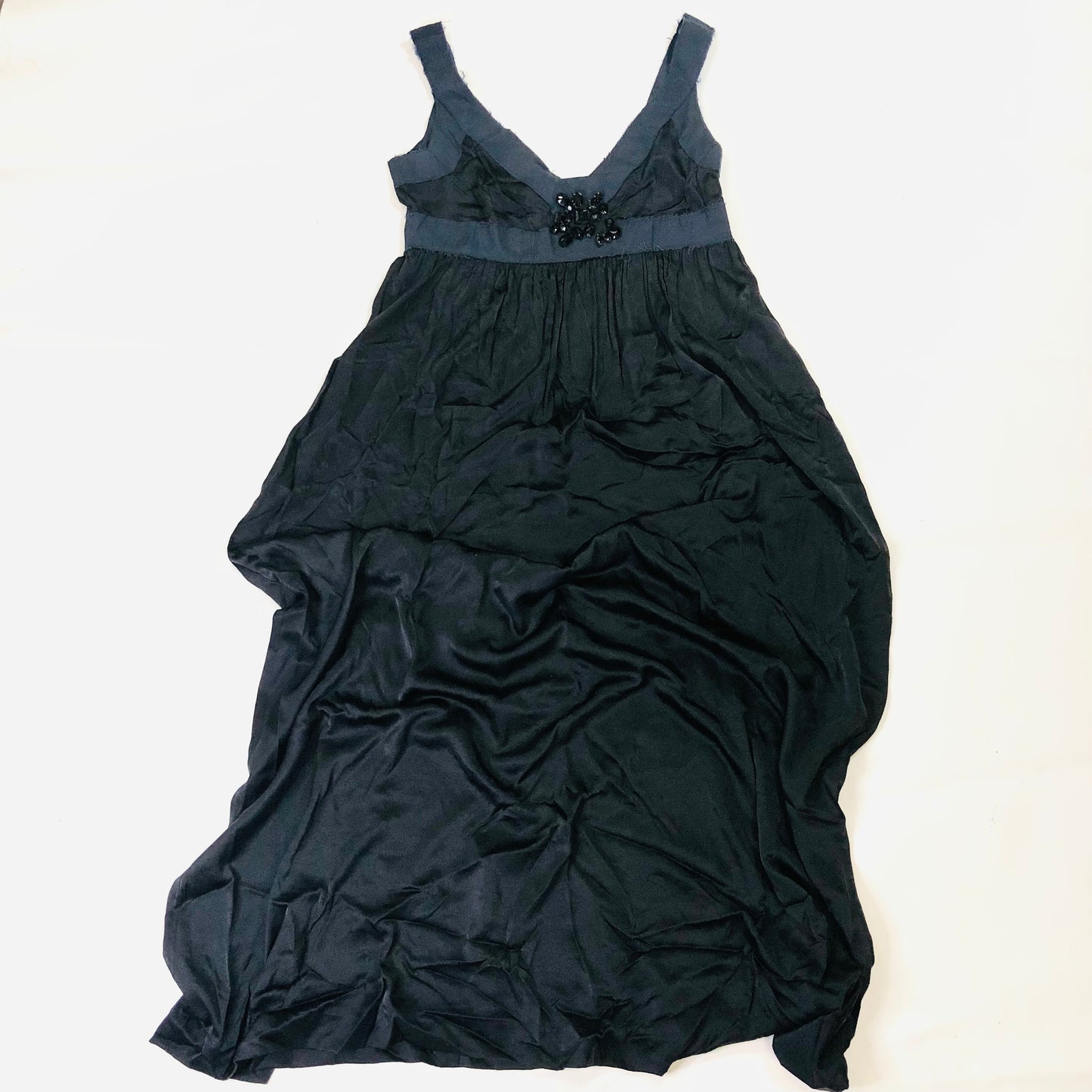 Jigsaw Navy Blue Silk Lightweight Maxi Evening Dress Sleeveless With Gems Size 12