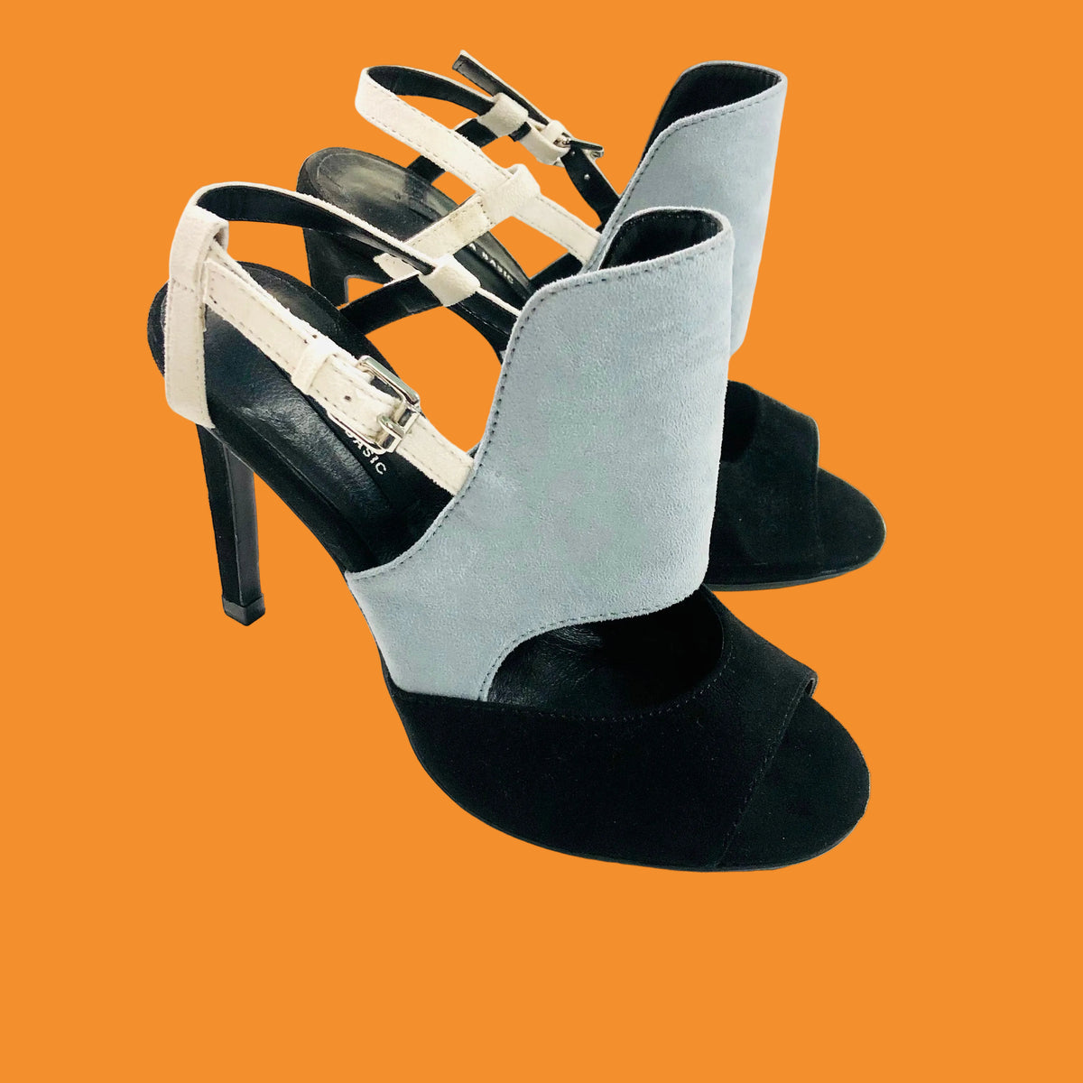 Zara | Colourblock Black & Pale Blue | Suede | Stiletto Cuff Heels | Size 2.5 / 3 (35)