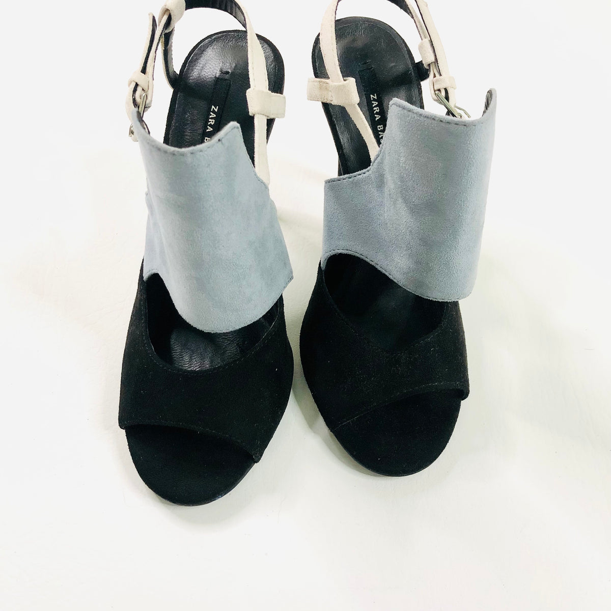Zara | Colourblock Black & Pale Blue | Suede | Stiletto Cuff Heels | Size 2.5 / 3 (35)