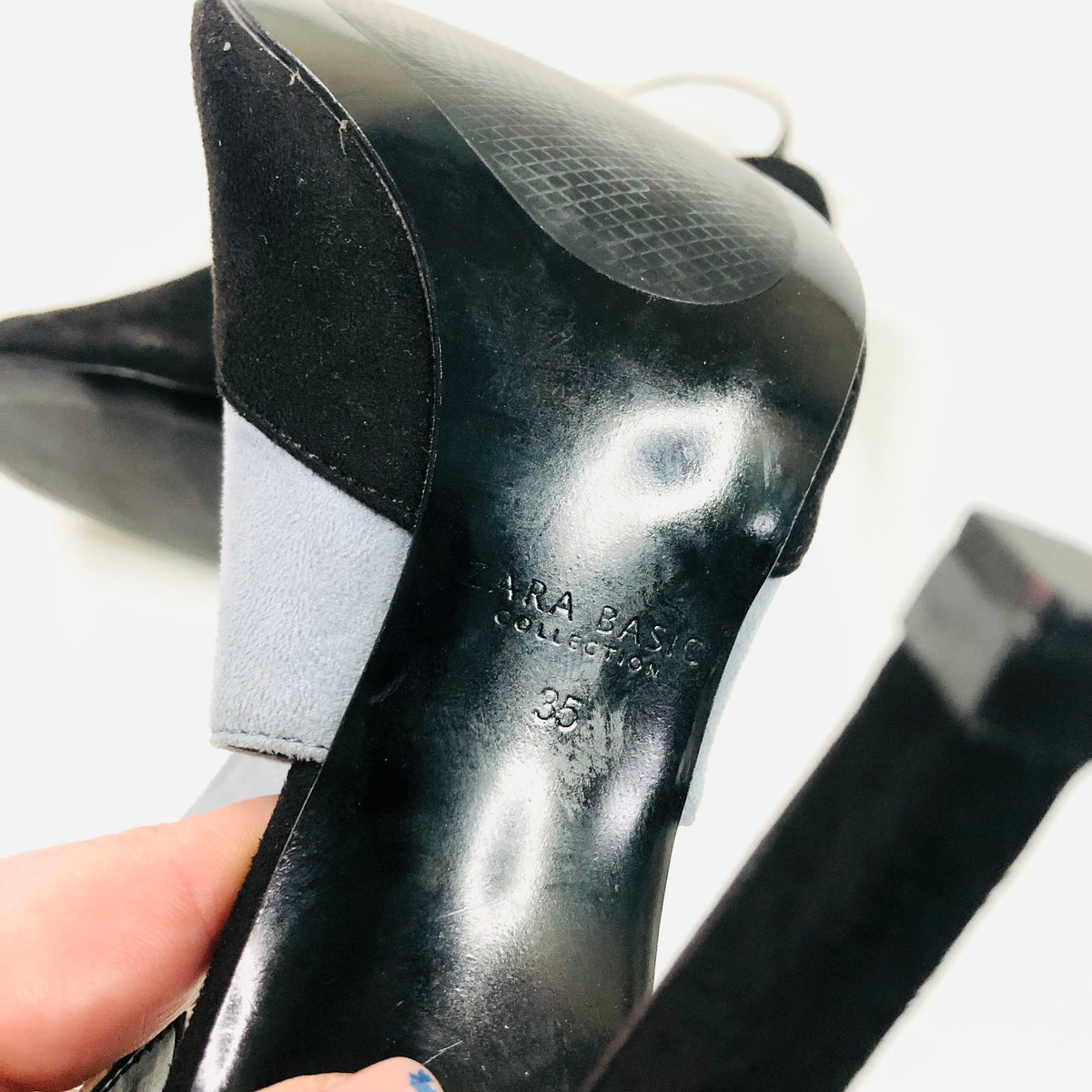 Zara | Colourblock Black & Pale Blue | Suede | Stiletto Cuff Heels | Size 2.5 / 3 (35)