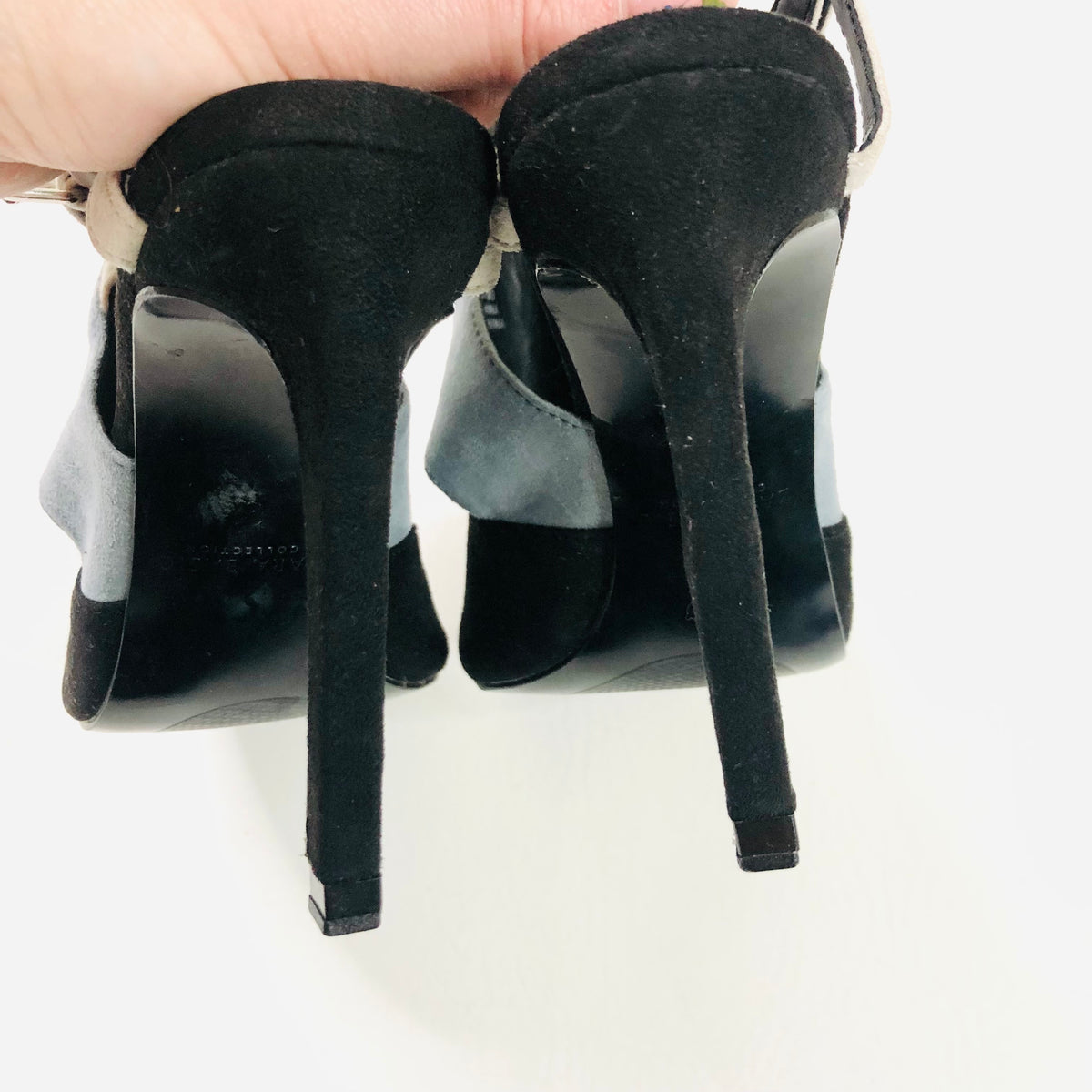 Zara | Colourblock Black & Pale Blue | Suede | Stiletto Cuff Heels | Size 2.5 / 3 (35)