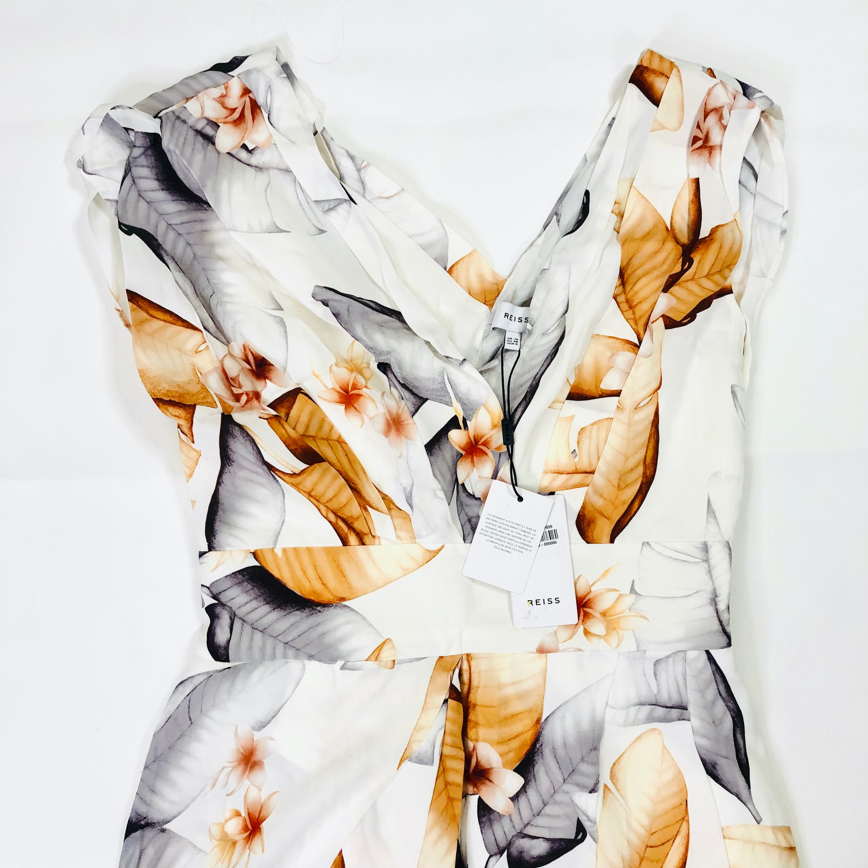 NEW Reiss Dione plunge neck leaf print mini dress in 2024 ivory size 12