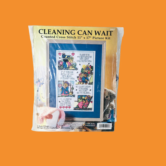 Design Works “Cleaning Can Wait” Counted Cross Stitch Kit 9957 Bears NEW