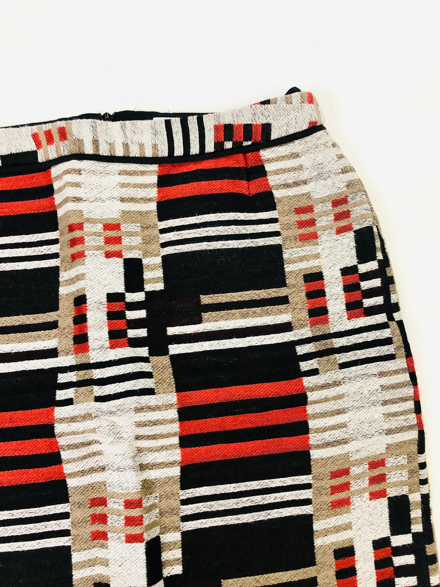 Hugo Boss Maluka Colour Block Stripe Orange & Black Wool Blend Skirt Size UK 4