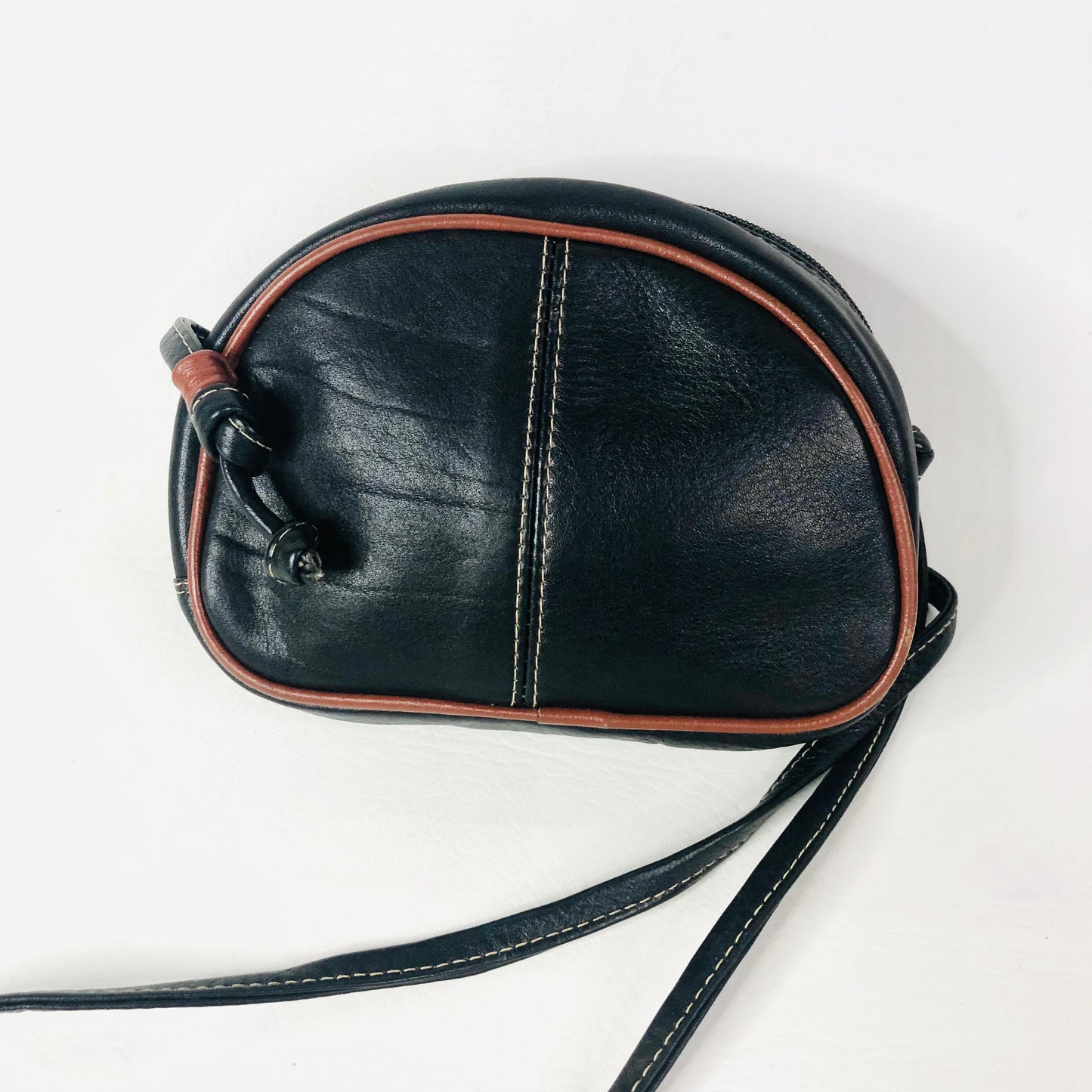 Vintage 1980s Black & Tan Leather Small Crossbody Mini Bag 17x11x5cm