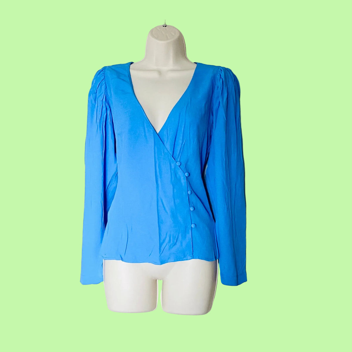 Mango | Light Blue | Lightweight Crossover Button Blouse | Long Sleeve | Relaxed Fit | Size Small | NEW