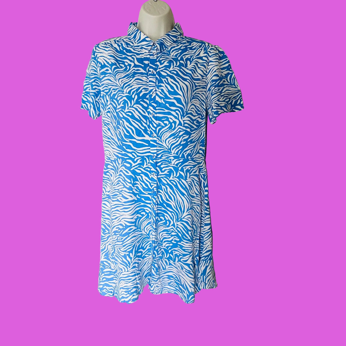 M&S Collection | Blue & White | Zebra Print | Short Mini Shirt Dress | Size 12 | Summer Party