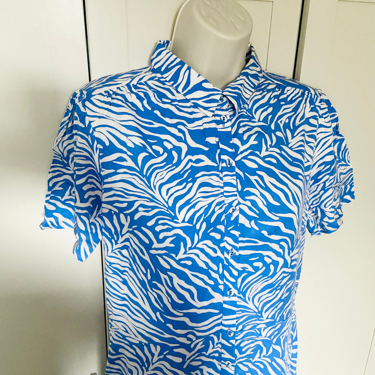 M&S Collection | Blue & White | Zebra Print | Short Mini Shirt Dress | Size 12 | Summer Party