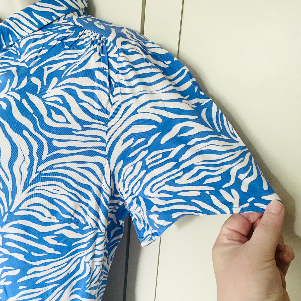 M&S Collection | Blue & White | Zebra Print | Short Mini Shirt Dress | Size 12 | Summer Party