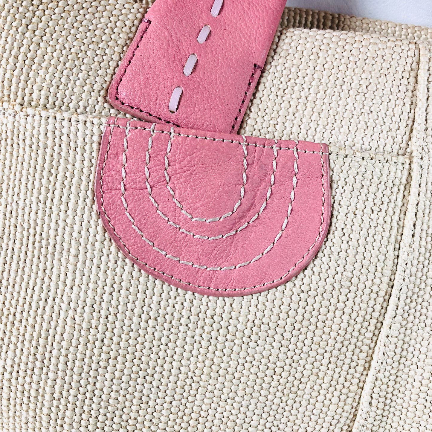 Radley Leather Woven Fabric Pink Embroidered Circle Pattern Handbag Dog Charm