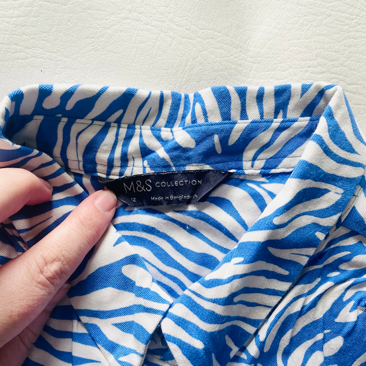 M&S Collection | Blue & White | Zebra Print | Short Mini Shirt Dress | Size 12 | Summer Party
