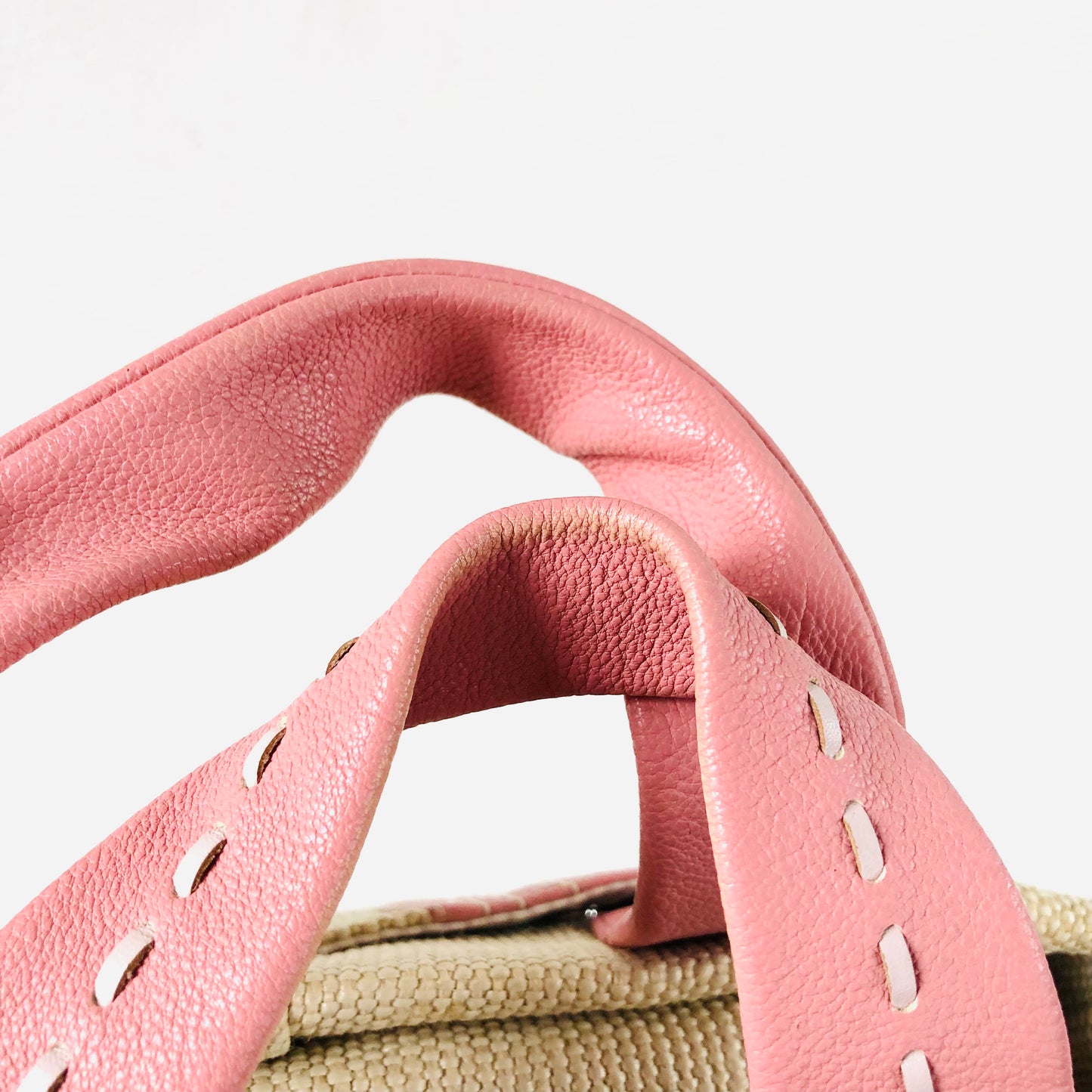 Radley Leather Woven Fabric Pink Embroidered Circle Pattern Handbag Dog Charm