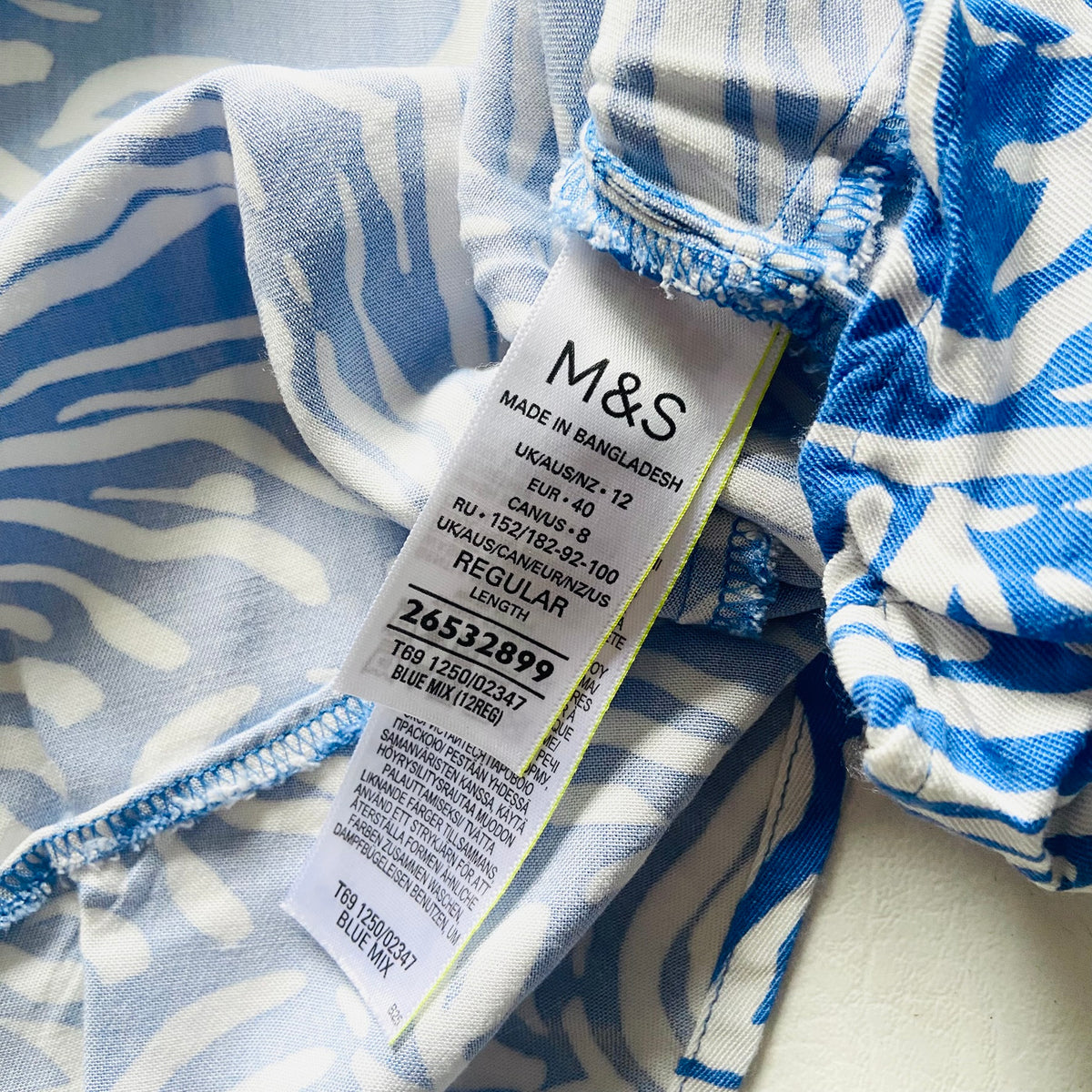 M&S Collection | Blue & White | Zebra Print | Short Mini Shirt Dress | Size 12 | Summer Party