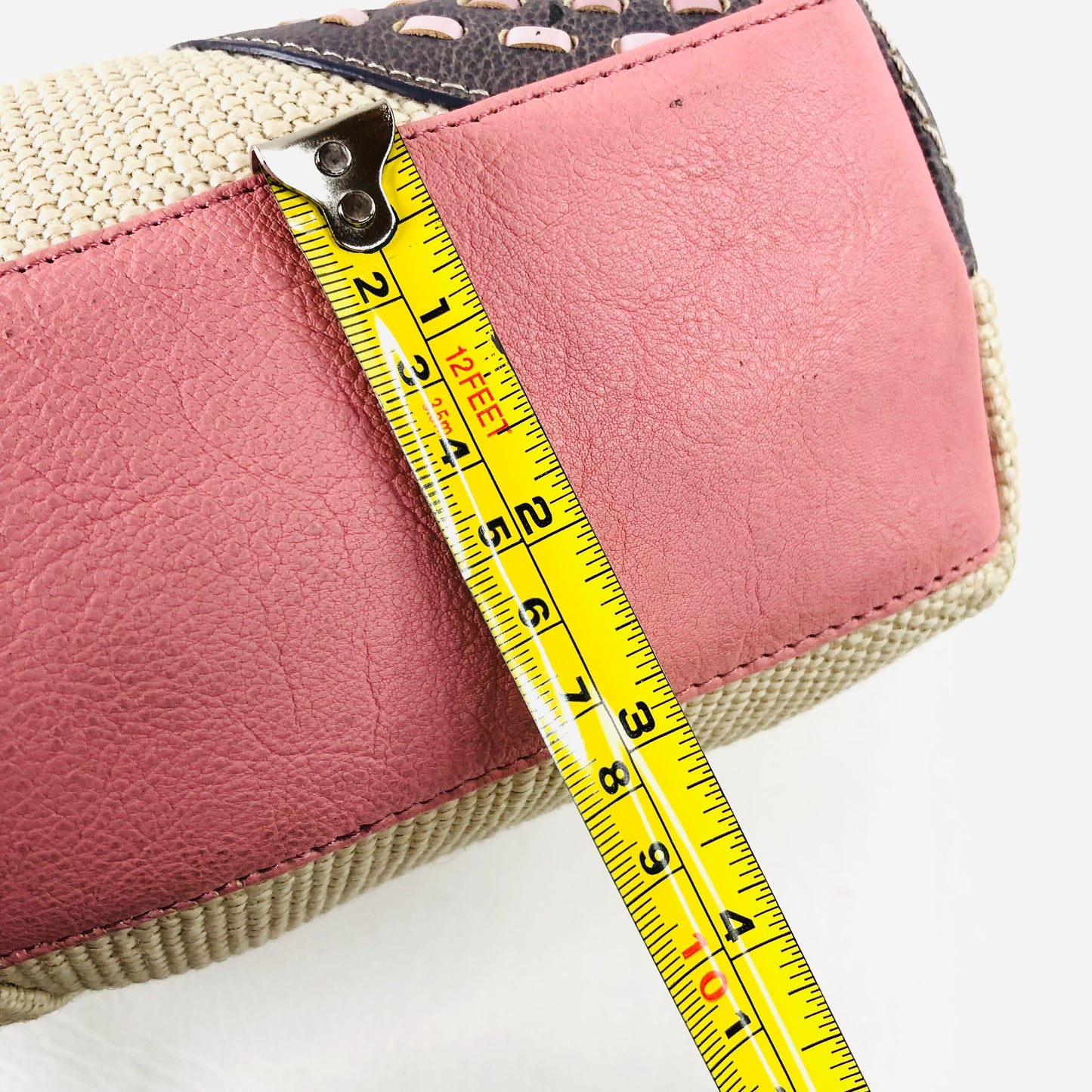 Radley Leather Woven Fabric Pink Embroidered Circle Pattern Handbag Dog Charm
