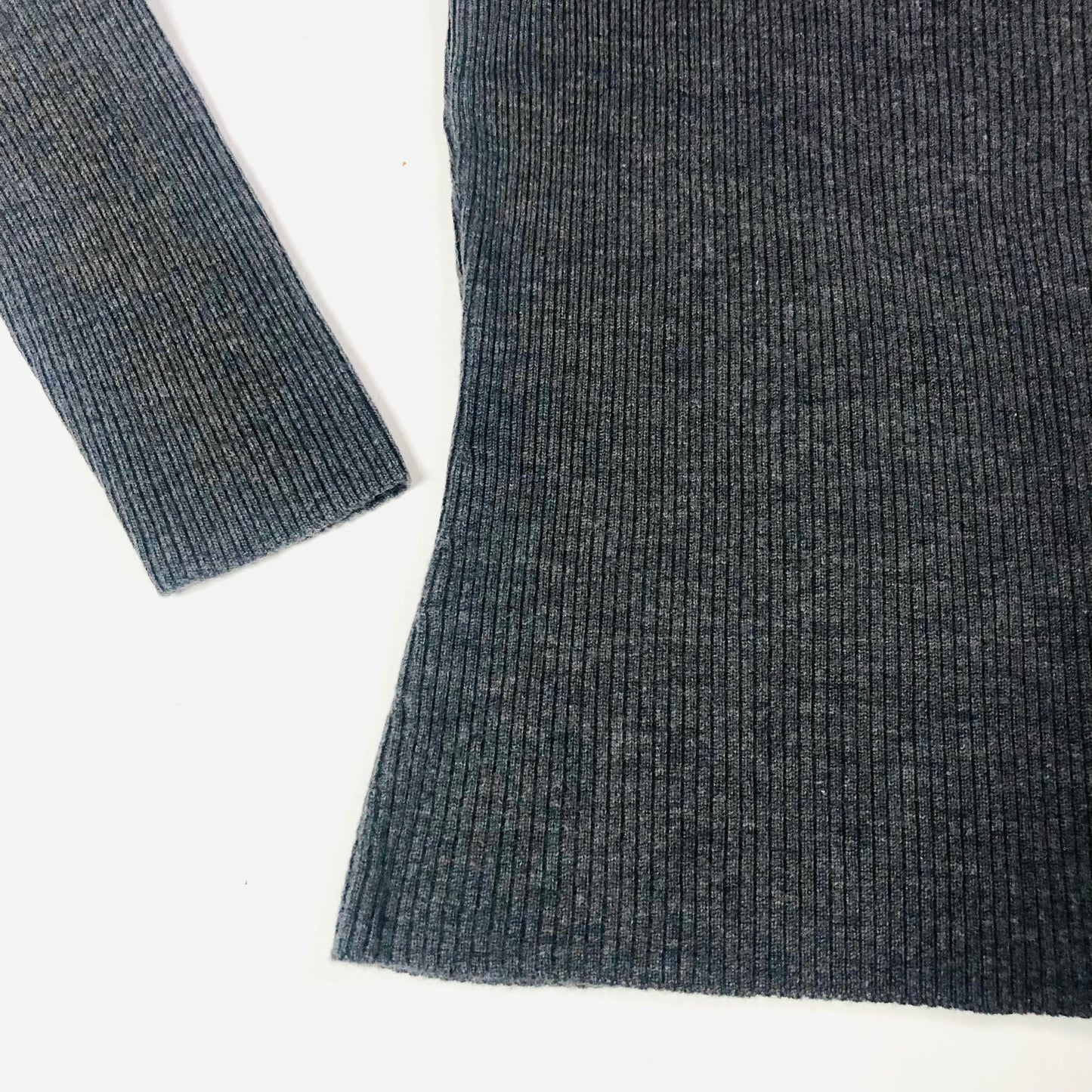 Marks & Spencer Ladies Grey Ribbed 100% Pure New Wool Long Sleeve Top Size 10 - Damaged