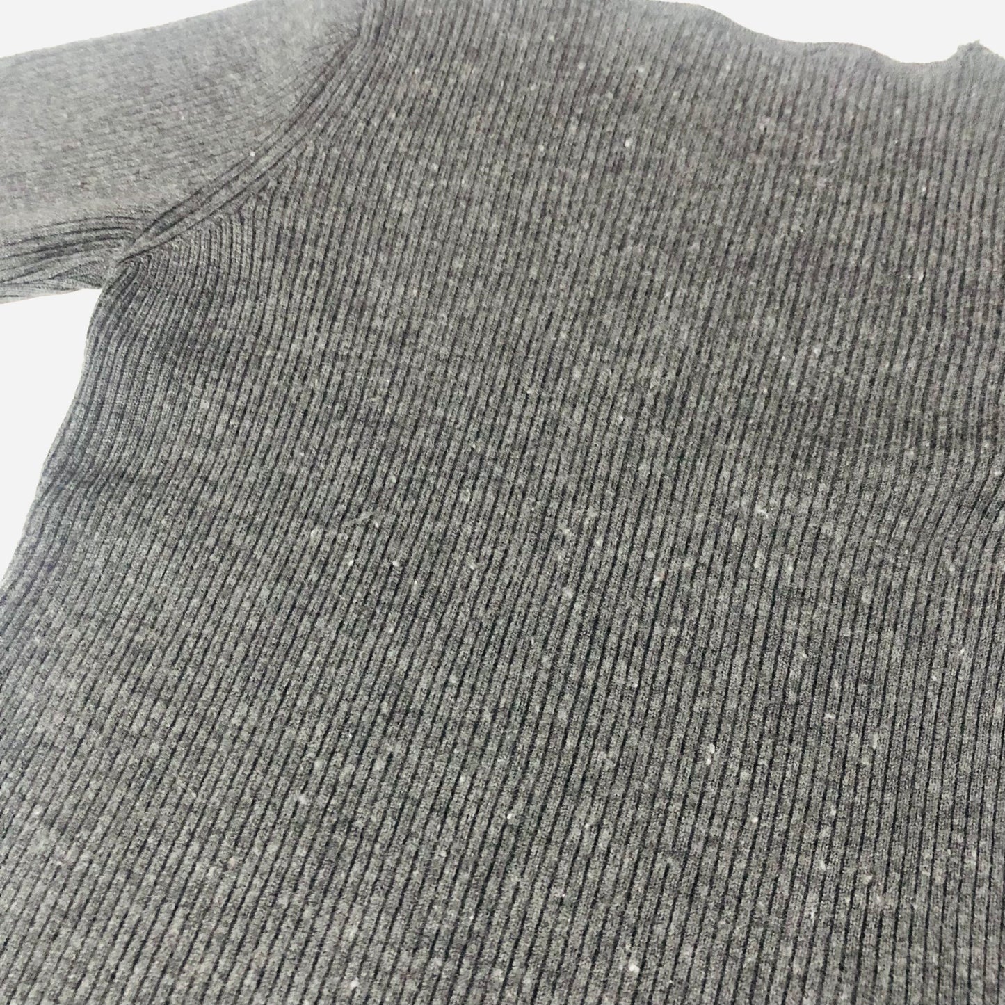 Marks & Spencer Ladies Grey Ribbed 100% Pure New Wool Long Sleeve Top Size 10 - Damaged