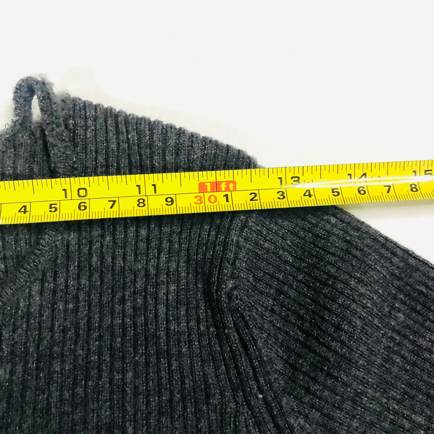 Marks & Spencer Ladies Grey Ribbed 100% Pure New Wool Long Sleeve Top Size 10 - Damaged