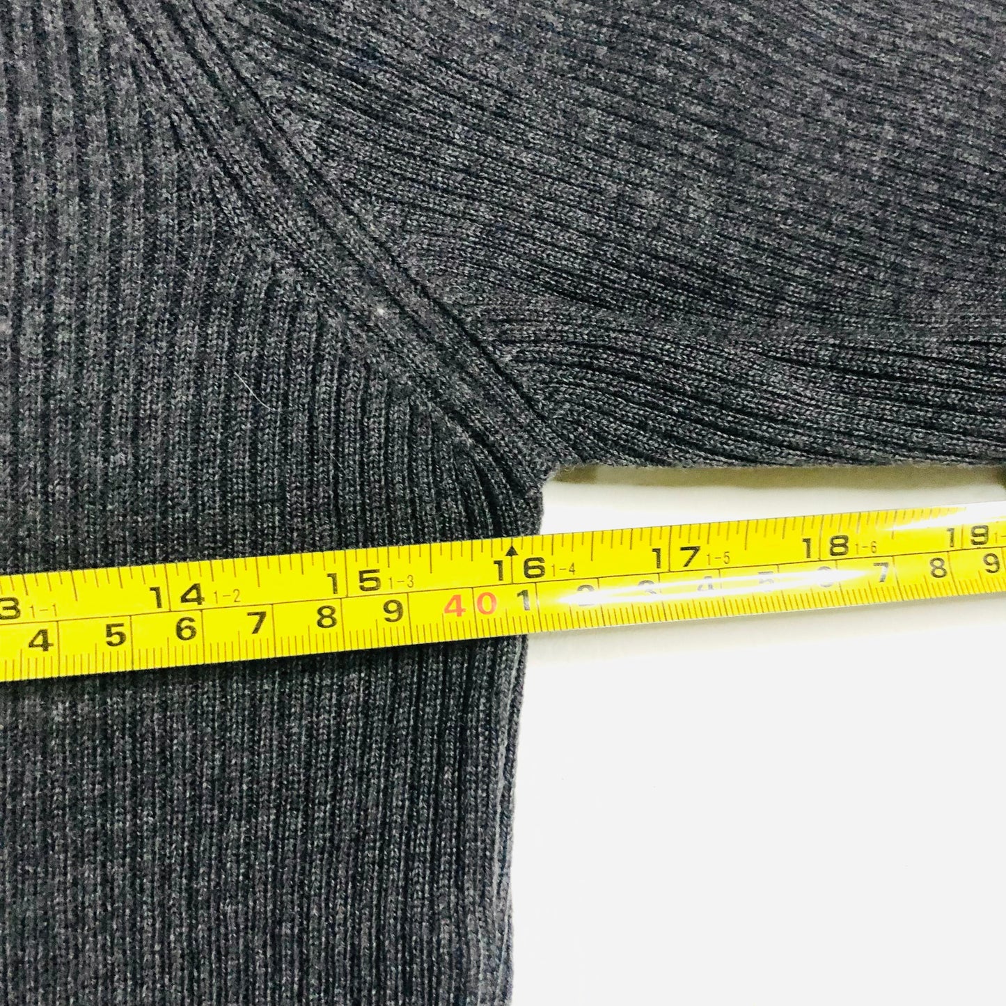 Marks & Spencer Ladies Grey Ribbed 100% Pure New Wool Long Sleeve Top Size 10 - Damaged