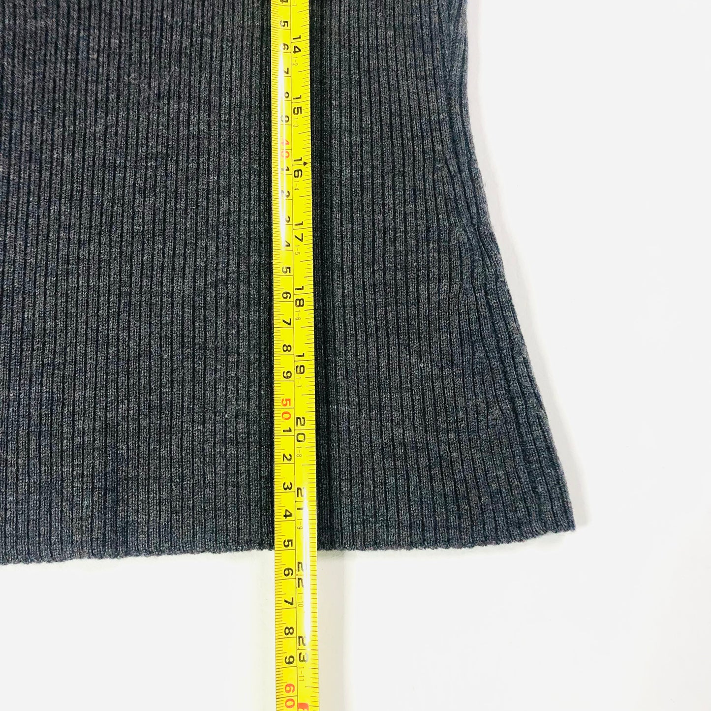 Marks & Spencer Ladies Grey Ribbed 100% Pure New Wool Long Sleeve Top Size 10 - Damaged