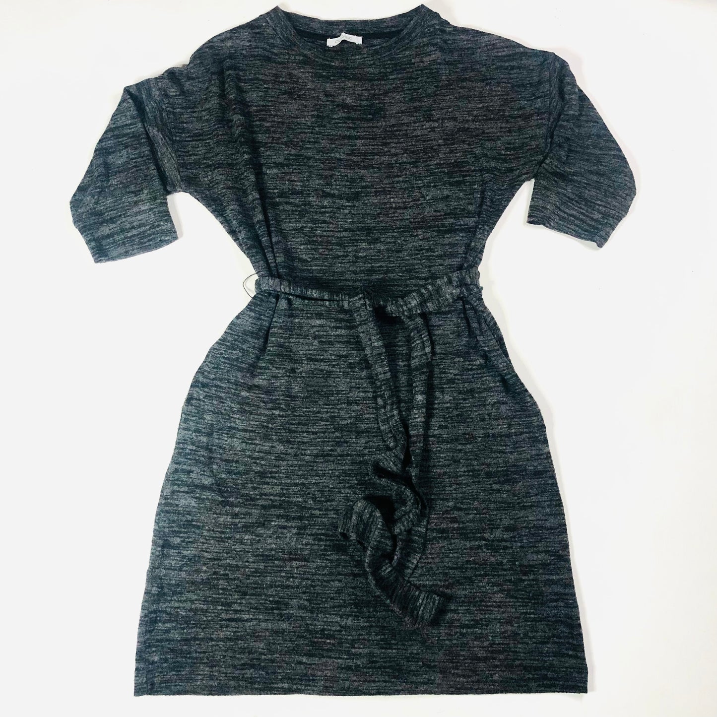 Classic By M&S Grey Stretchy Jersey Dress With Tie Belt Size 6 Minimalist Chic