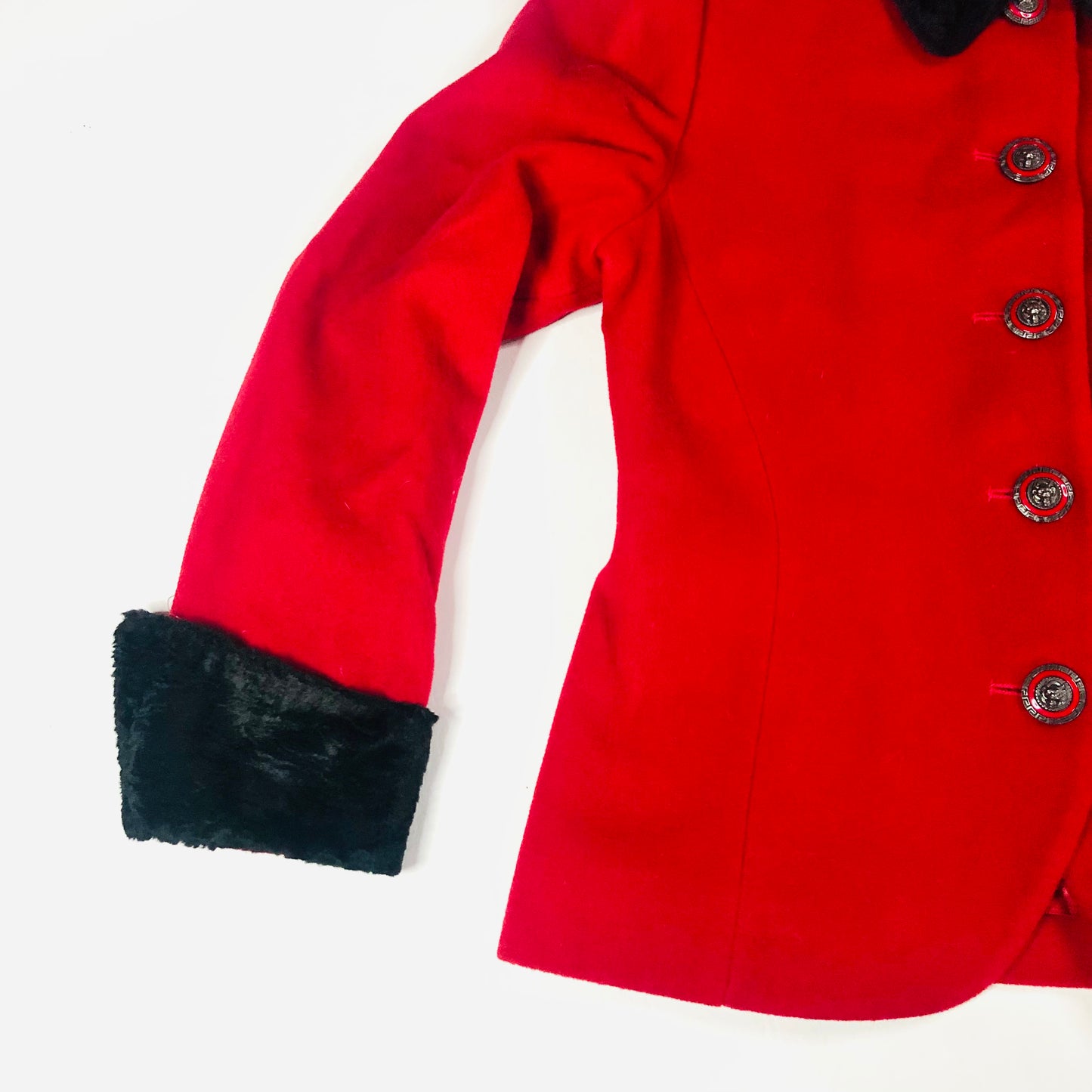 Lampert Vintage Red Wool & Cashmere W/black Faux Fur Collar Jacket Size 10/12