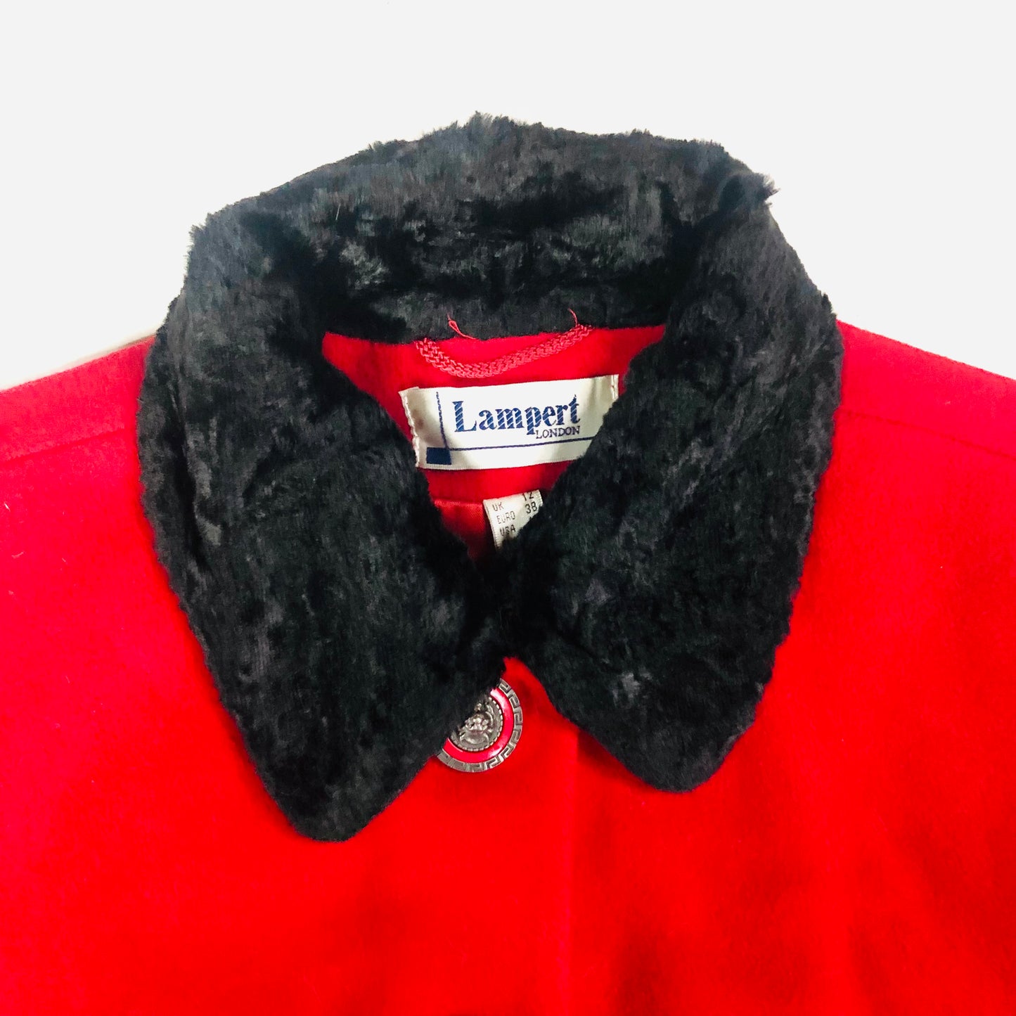 Lampert Vintage Red Wool & Cashmere W/black Faux Fur Collar Jacket Size 10/12