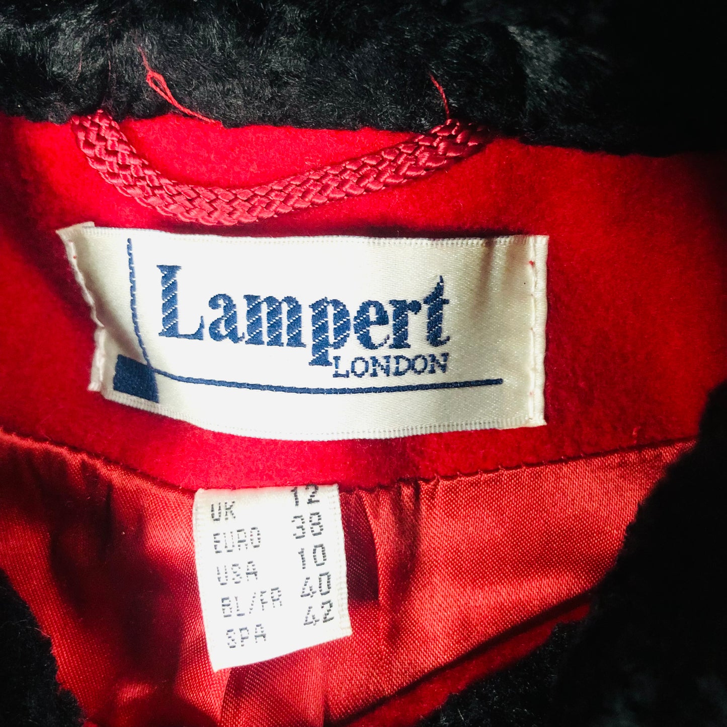 Lampert Vintage Red Wool & Cashmere W/black Faux Fur Collar Jacket Size 10/12