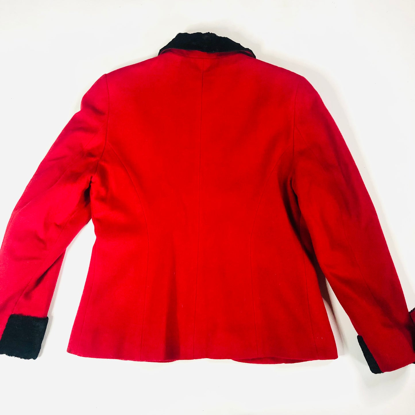 Lampert Vintage Red Wool & Cashmere W/black Faux Fur Collar Jacket Size 10/12