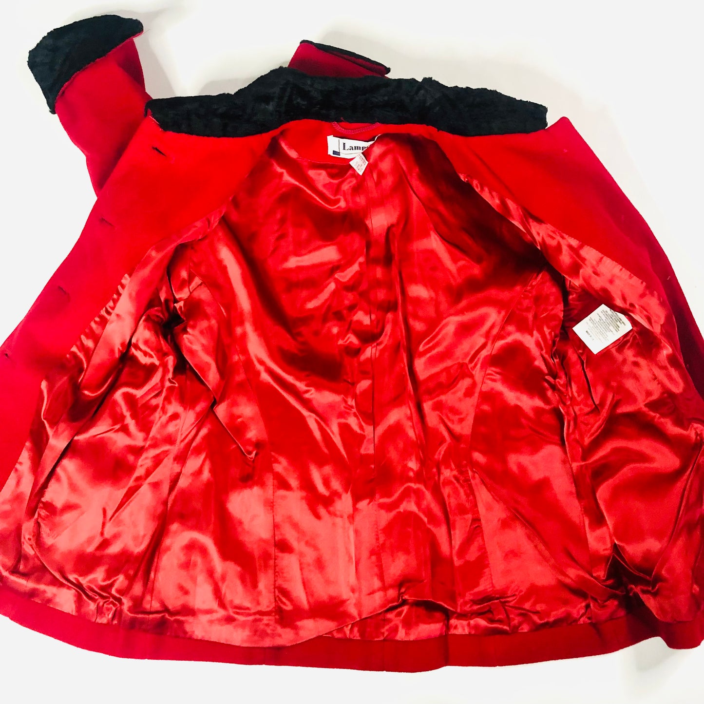 Lampert Vintage Red Wool & Cashmere W/black Faux Fur Collar Jacket Size 10/12