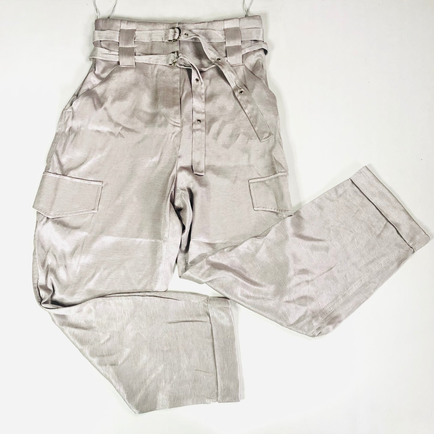 River Island Silver High Waisted Cargo Trousers Size 10
