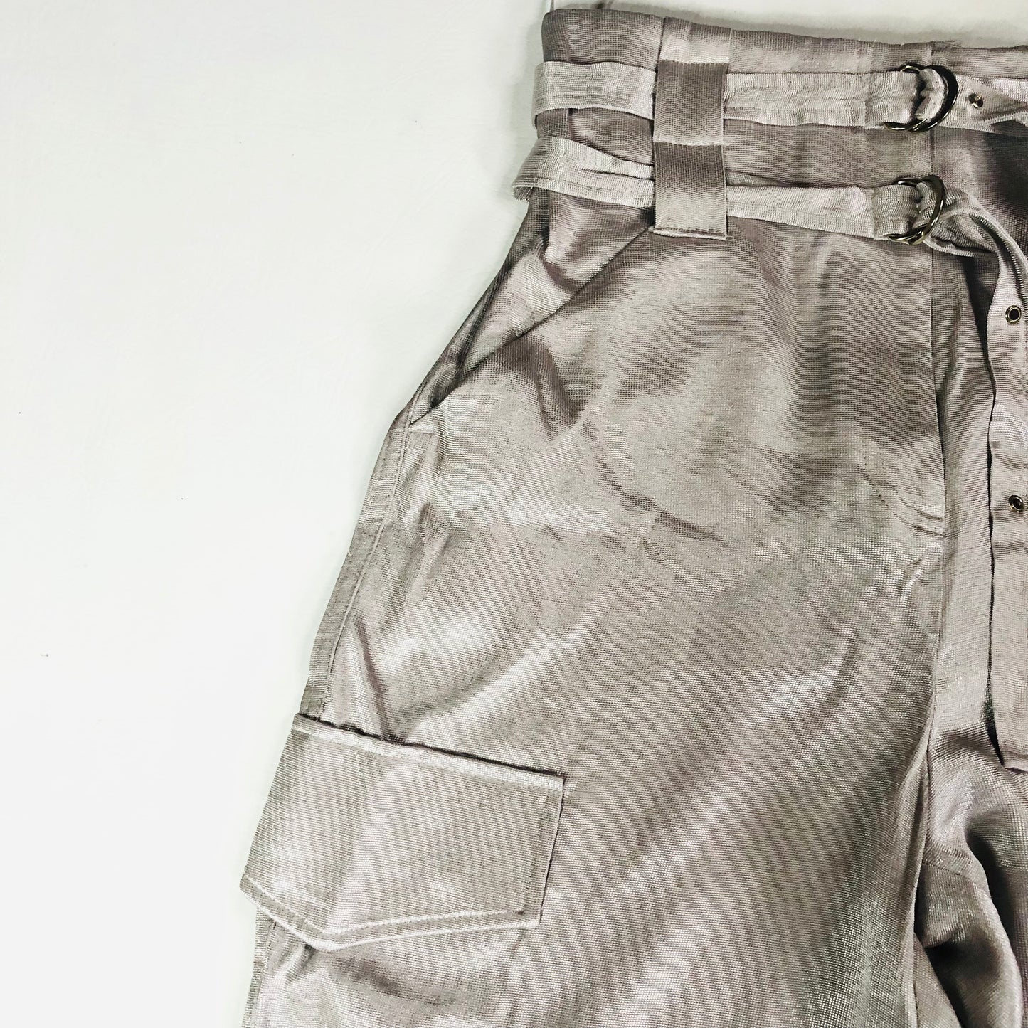 River Island Silver High Waisted Cargo Trousers Size 10