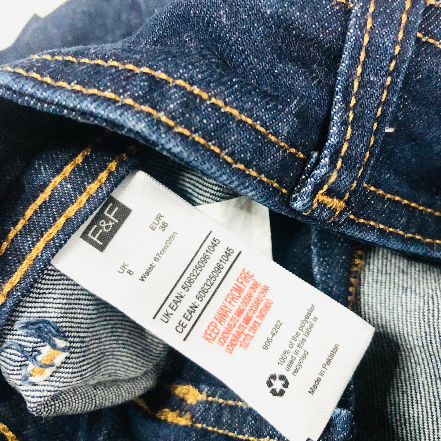 F&F (Tesco) Dark Wash Denim High Waisted Wide Leg Jeans Size 8