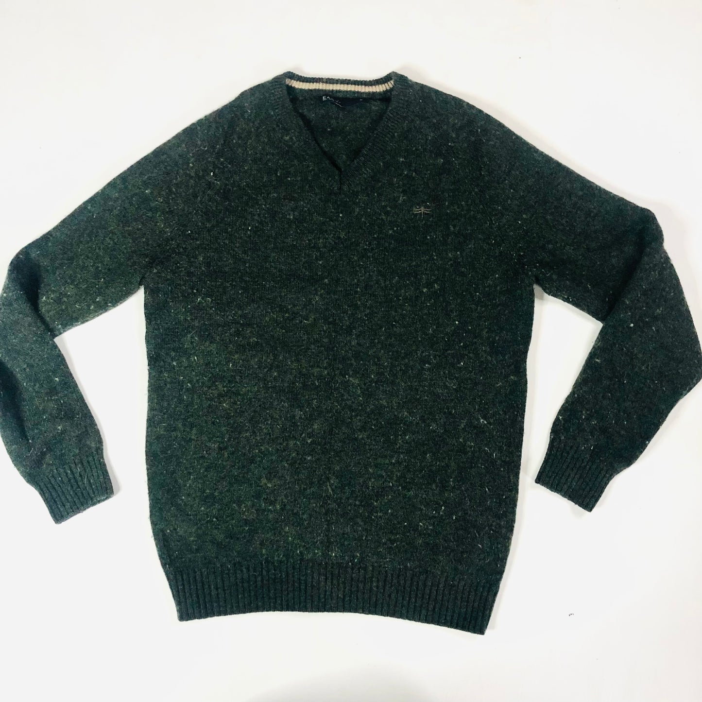 Easy (Matalan) Forest Green 100% Lambs Wool Mens V-neck Jumper Size Small