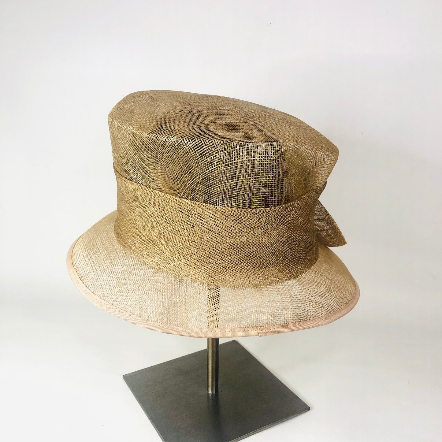 Debut Gold Taupe Short Brim Special Occasion Wedding Ascot Sinamay Mesh Hat