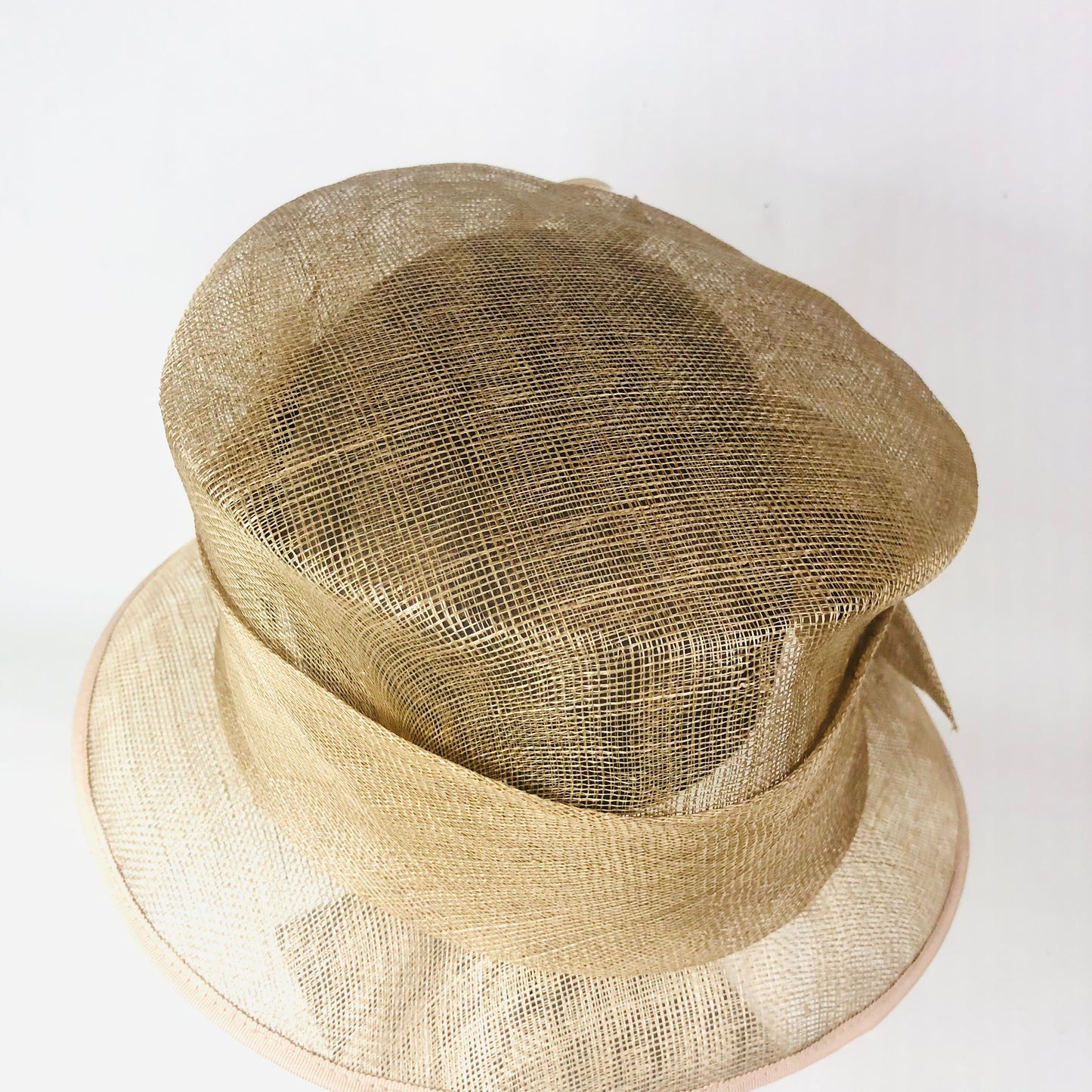 Debut Gold Taupe Short Brim Special Occasion Wedding Ascot Sinamay Mesh Hat
