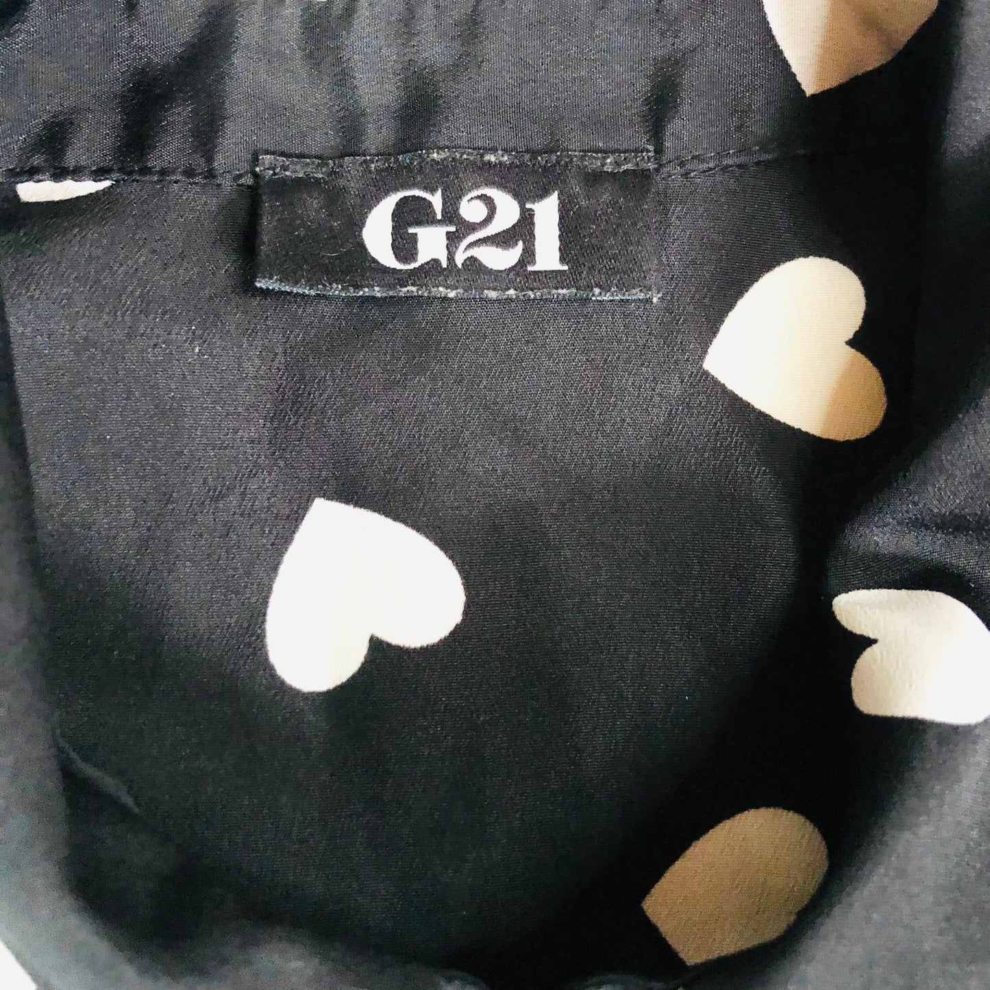 G21 Women's Black & White Longline Blouse Chiffon Shirt White Heart Pattern Size 14