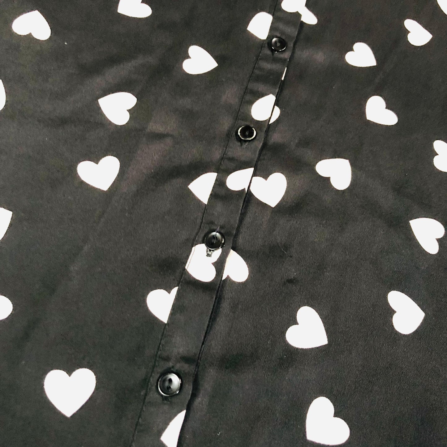 G21 Women's Black & White Longline Blouse Chiffon Shirt White Heart Pattern Size 14