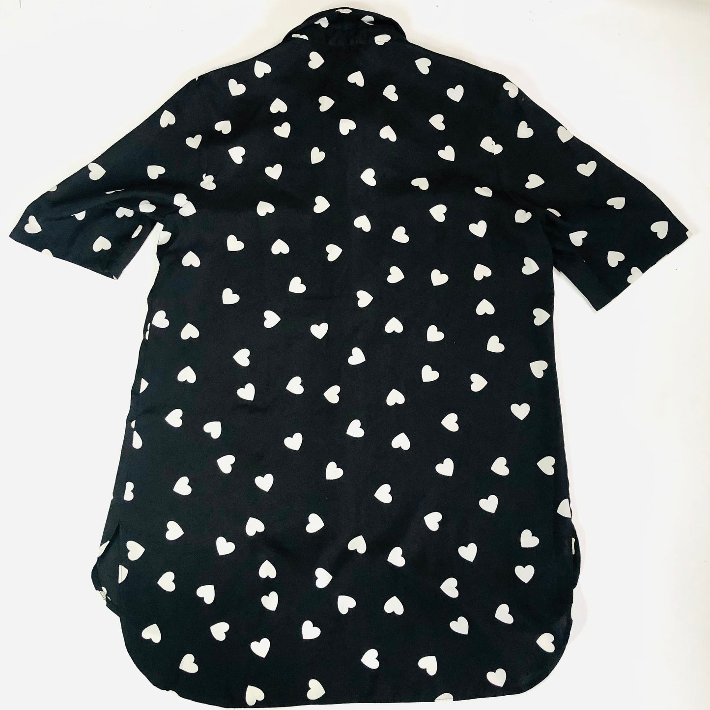 G21 Women's Black & White Longline Blouse Chiffon Shirt White Heart Pattern Size 14