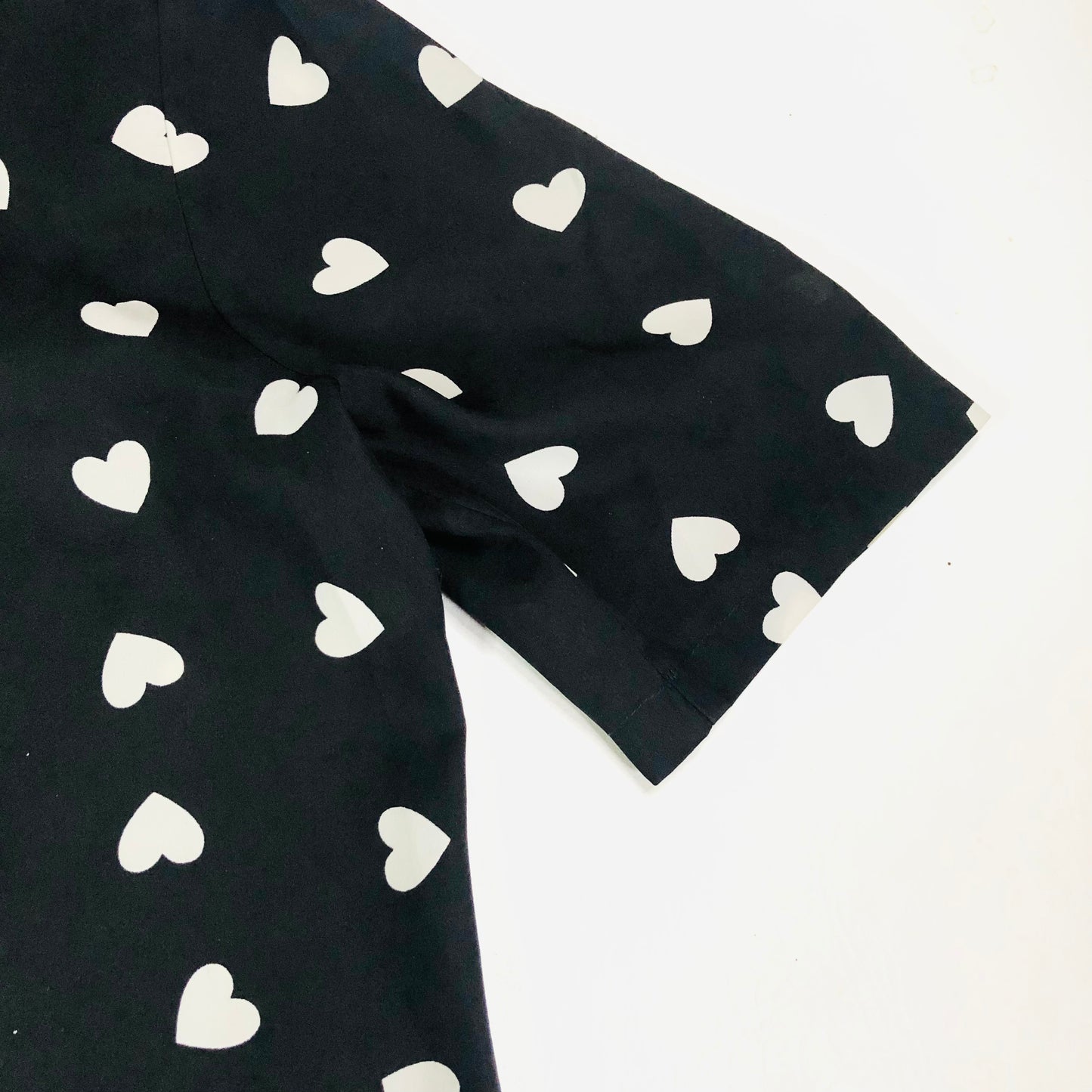 G21 Women's Black & White Longline Blouse Chiffon Shirt White Heart Pattern Size 14