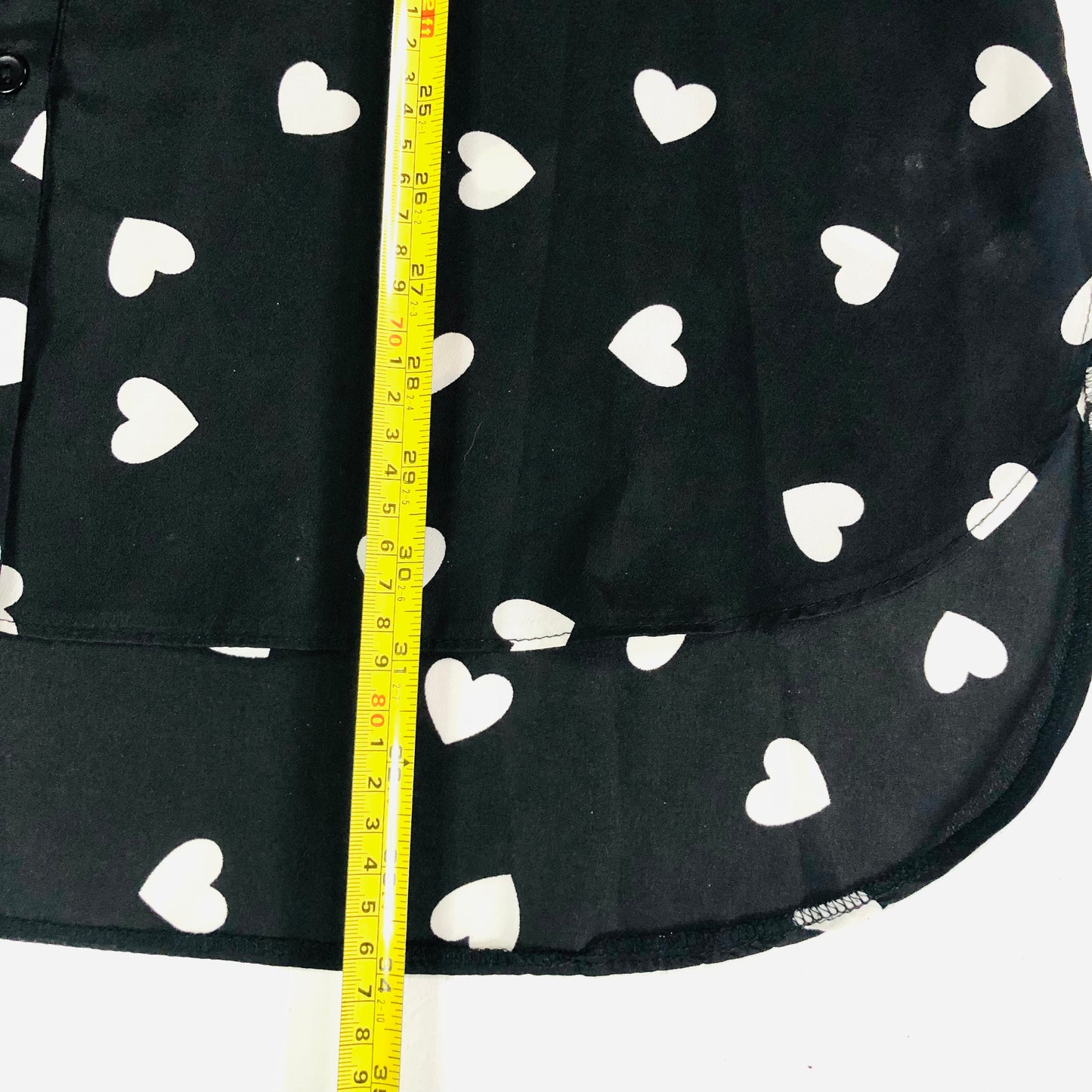 G21 Women's Black & White Longline Blouse Chiffon Shirt White Heart Pattern Size 14