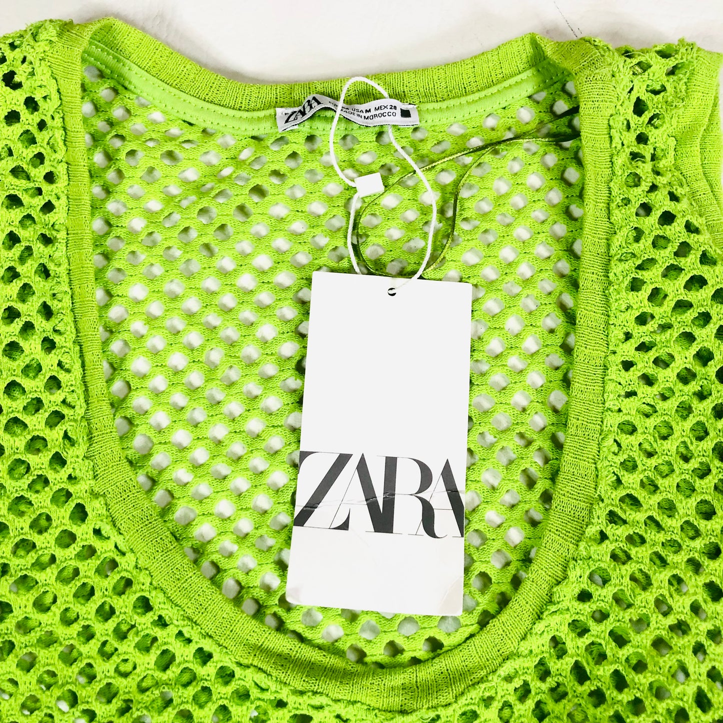 Zara Lime Green Rigid Statement Hem Mesh Vest Top Size Medium NEW