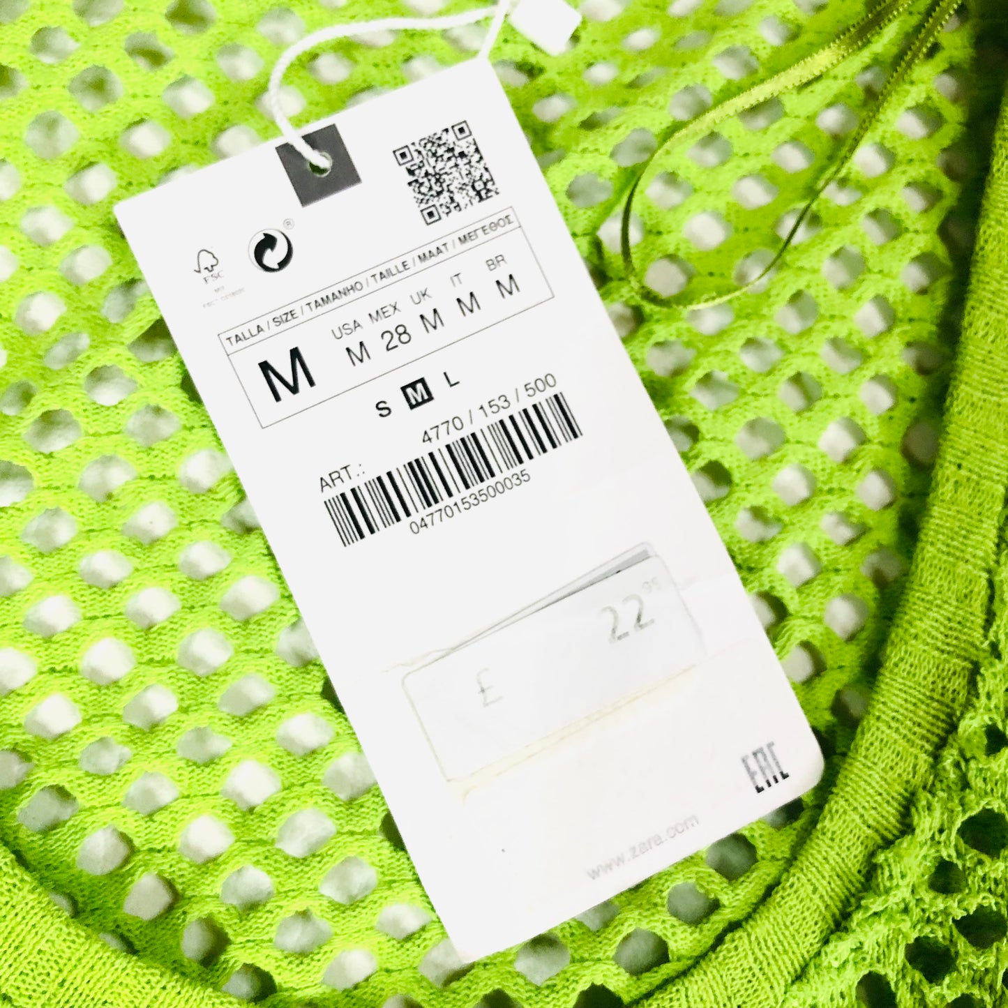 Zara Lime Green Rigid Statement Hem Mesh Vest Top Size Medium NEW