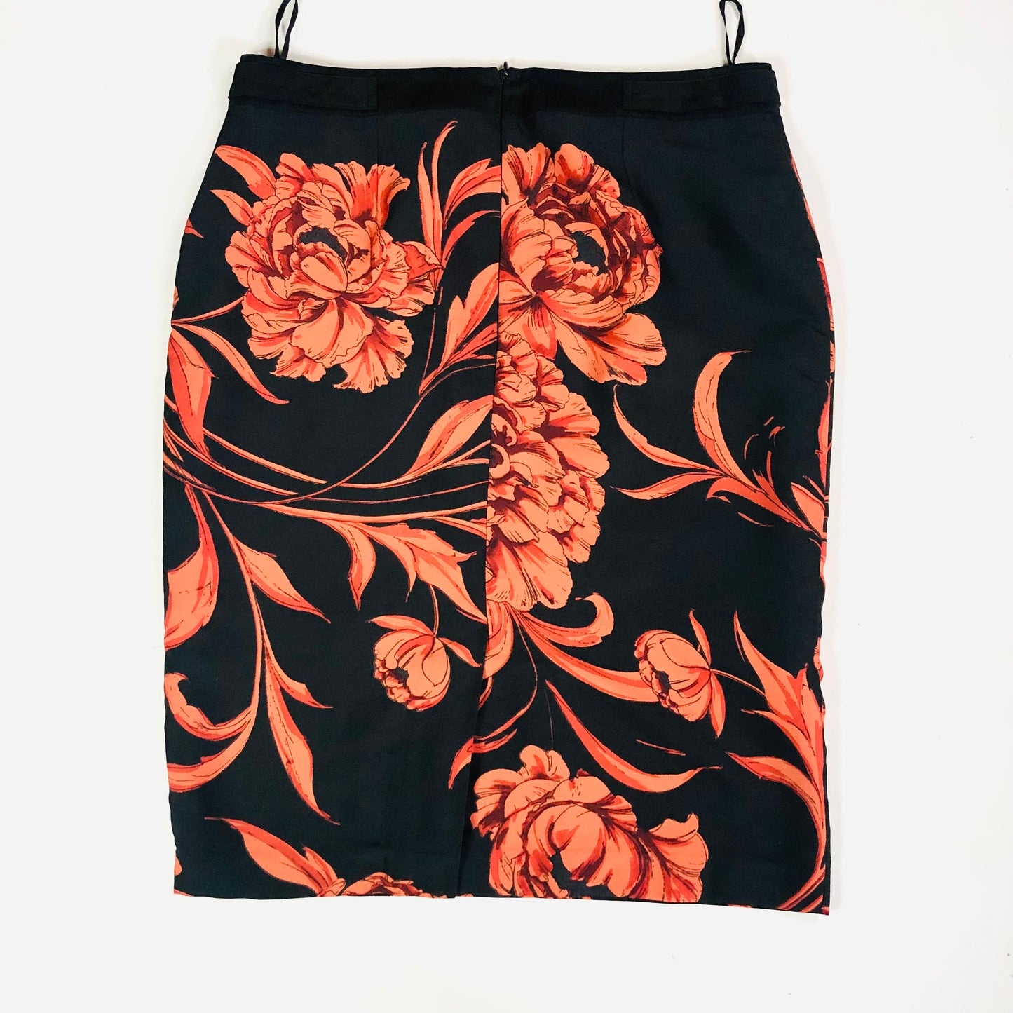 Per Una Orange & Black Lightweight Silky Satin Pencil Wiggle Straight Skirt Size 12