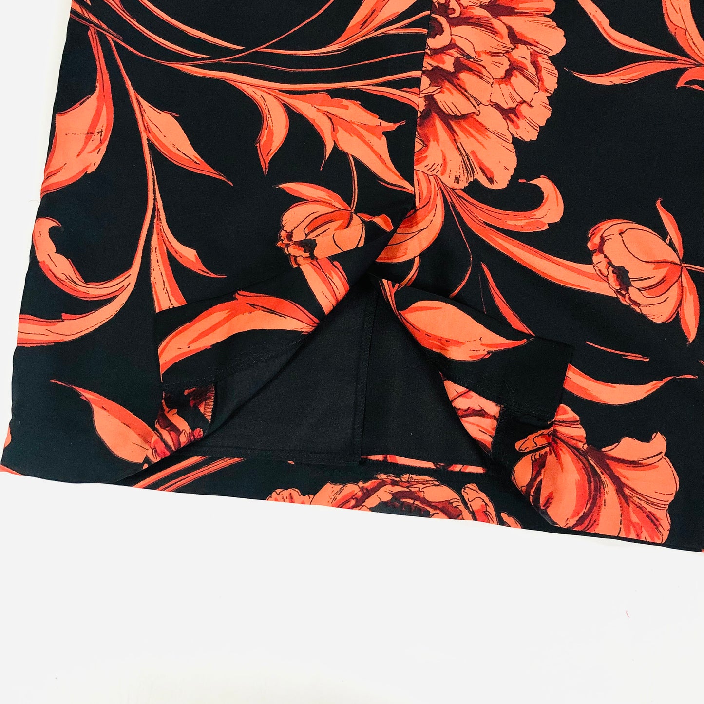 Per Una Orange & Black Lightweight Silky Satin Pencil Wiggle Straight Skirt Size 12